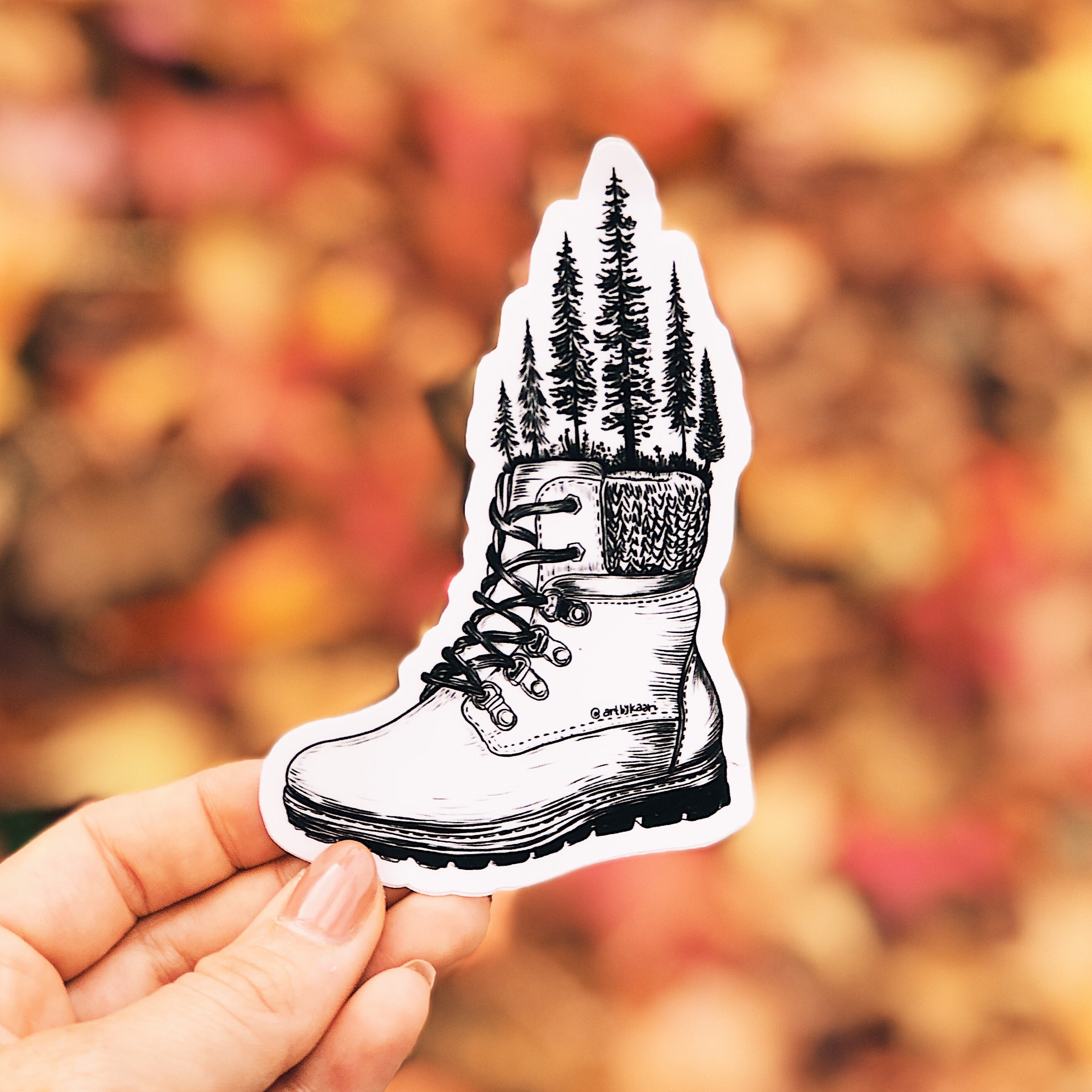 Forested Hiking Boot Vinyl Sticker