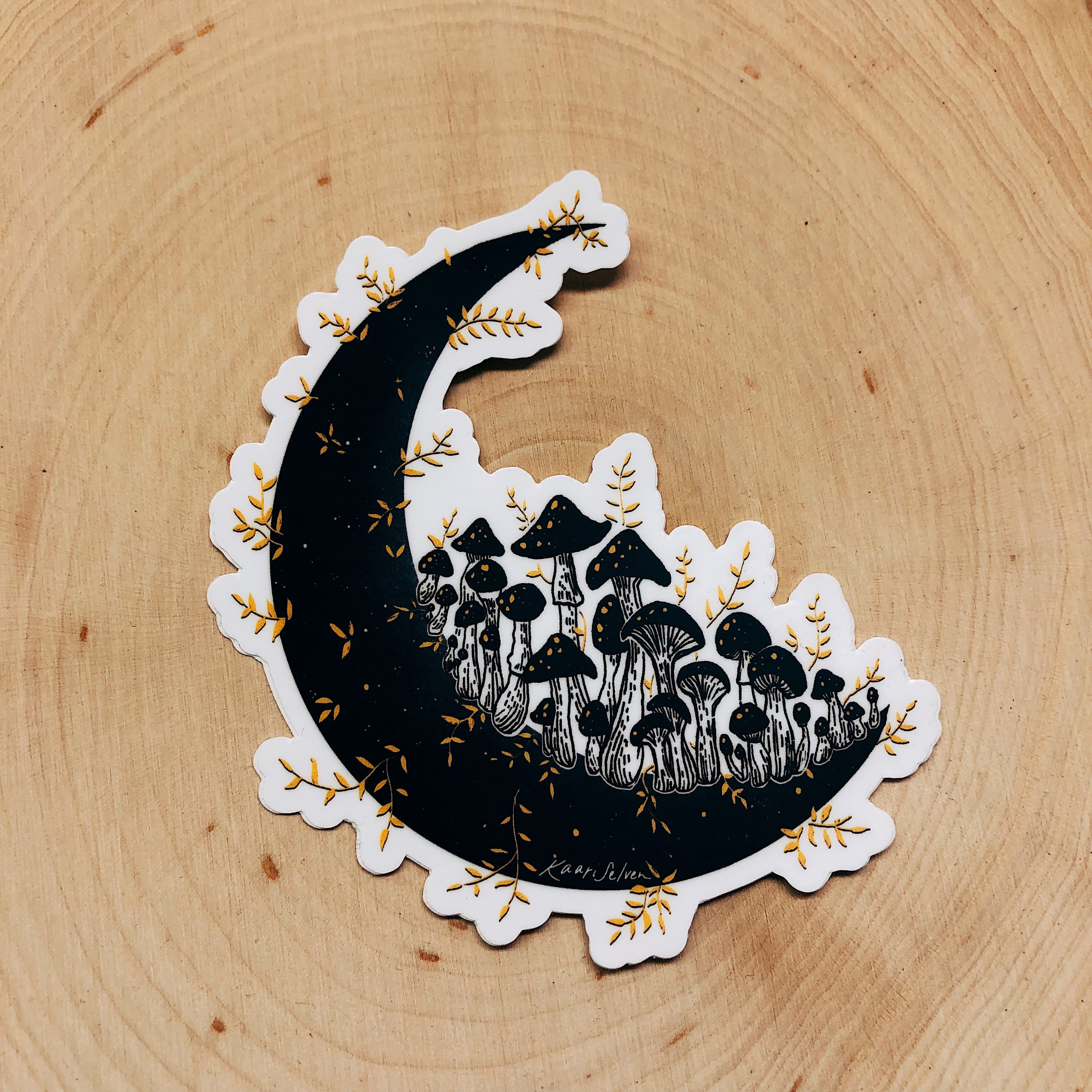 Golden Mushroom Moon Vinyl Sticker