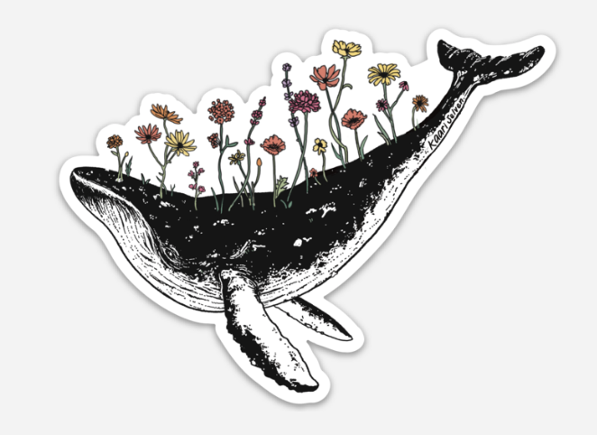 Floral Whale Vinyl Sticker