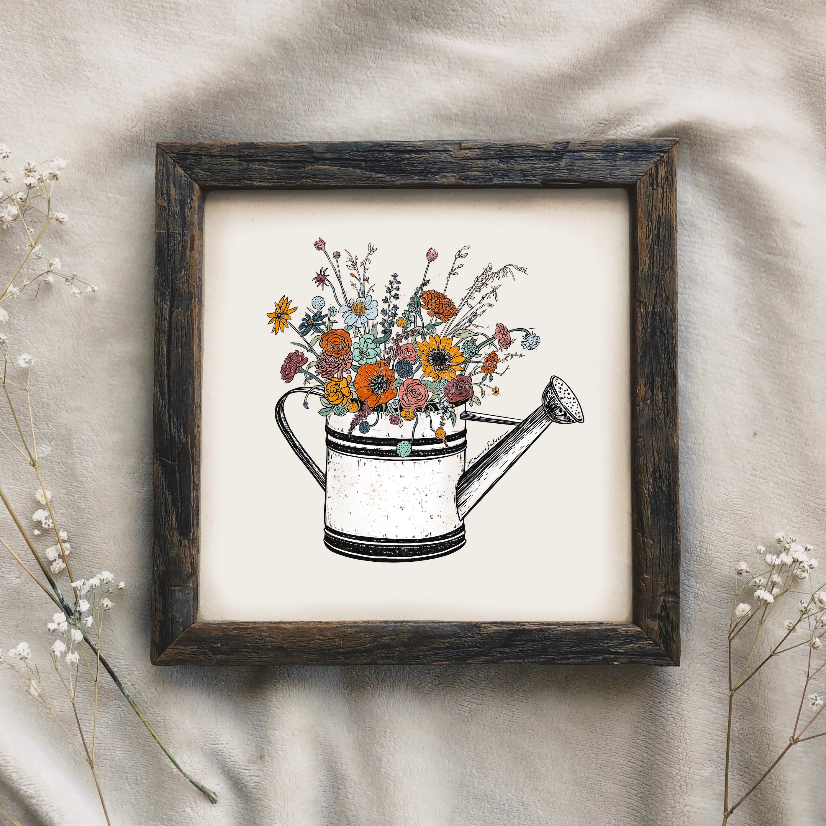 Floral Watering Can Art Print