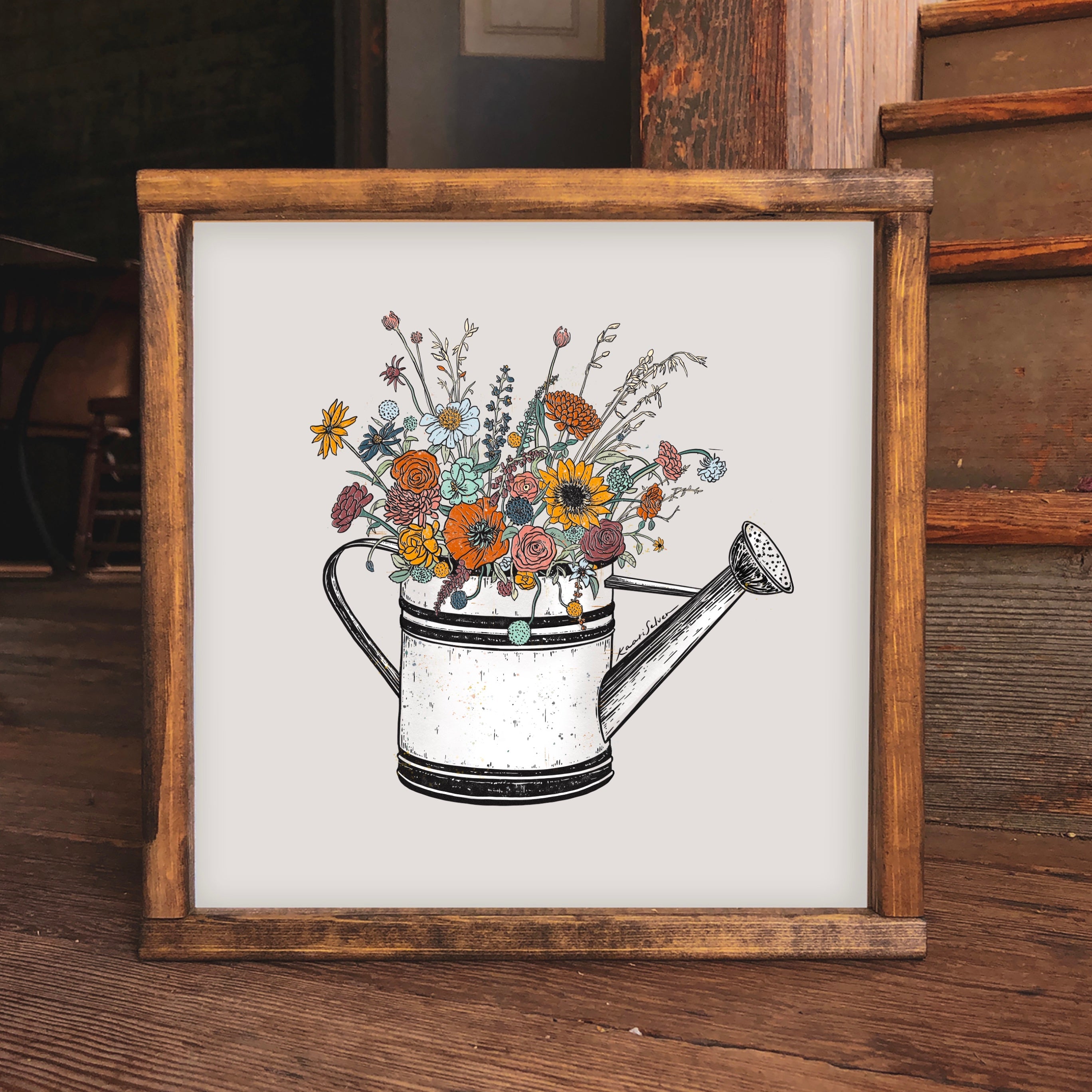 Floral Watering Can Art Print