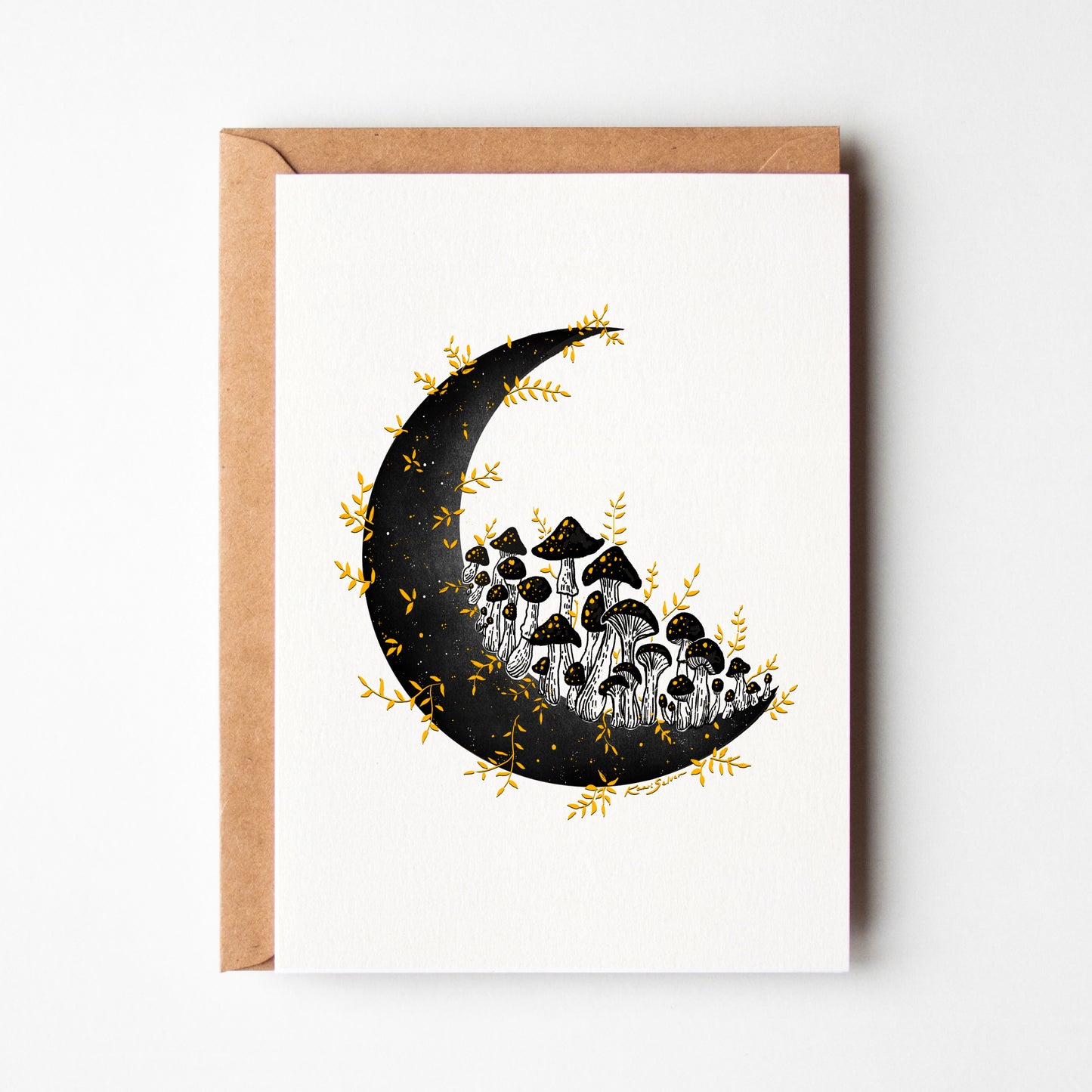 Golden Mushroom Moon Greeting Card