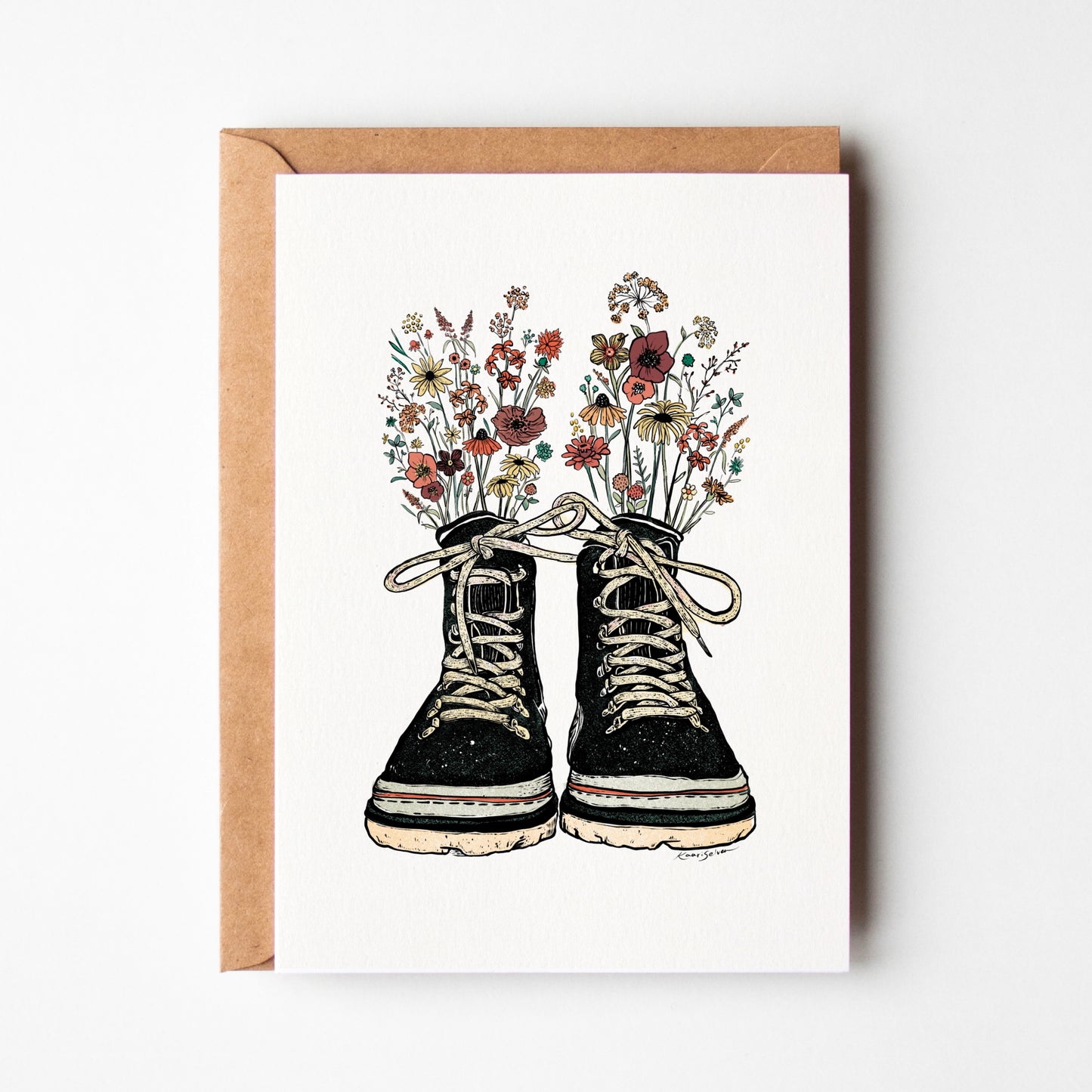 Set of 4 Art Greeting Cards - Floral Vintage Camera, Typewriter, Lightbulb and Hiking Boots
