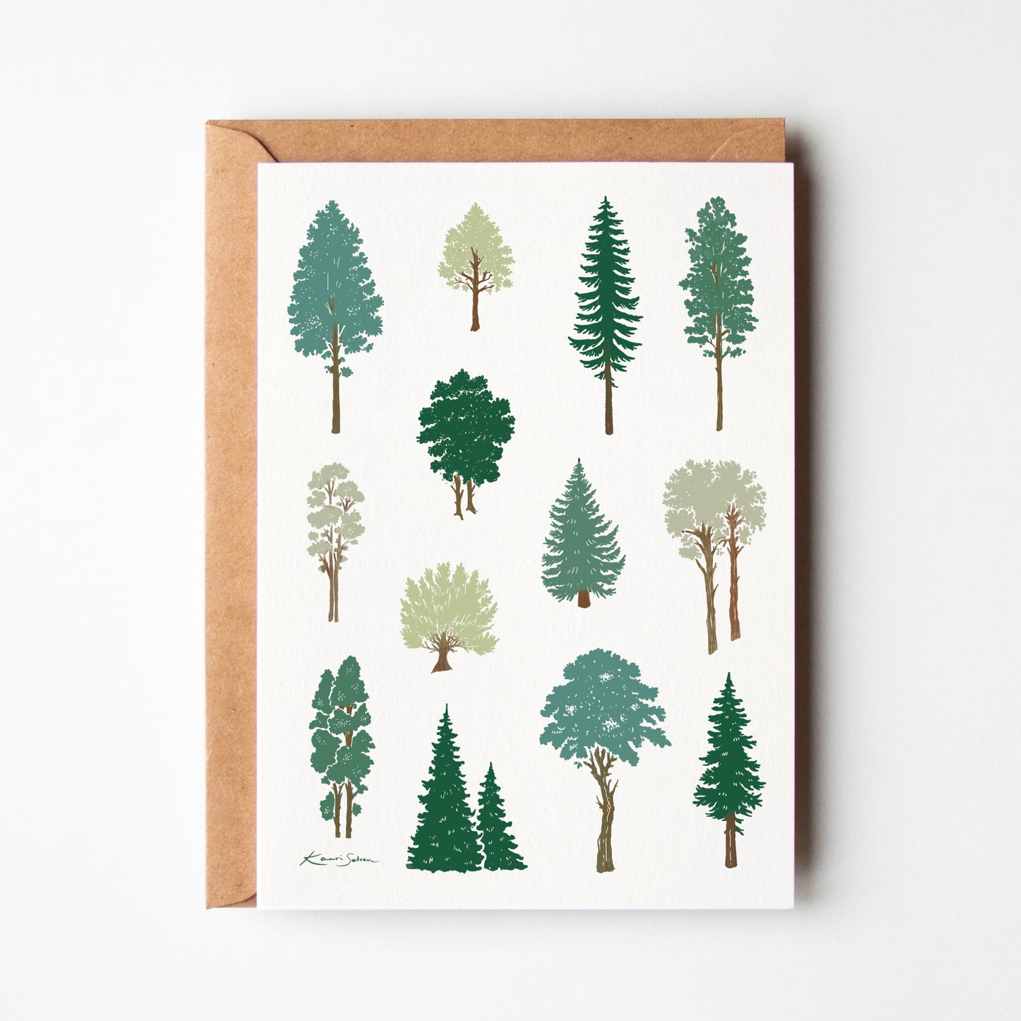 Tree Varieties in Greens Greeting Card