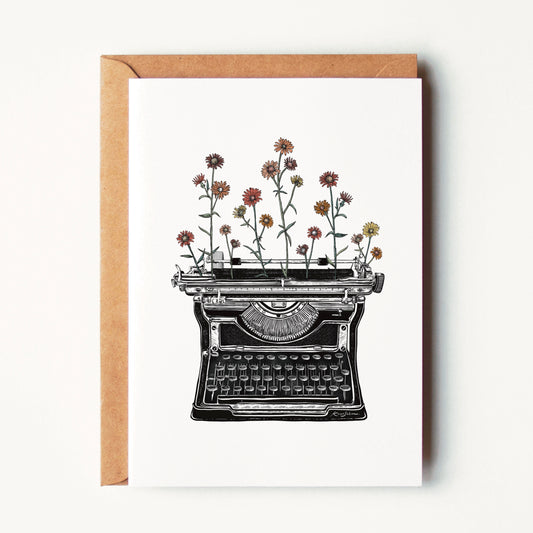 Floral Typewriter Greeting Card
