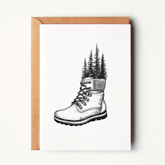 Forested Hiking Boot Greeting Card
