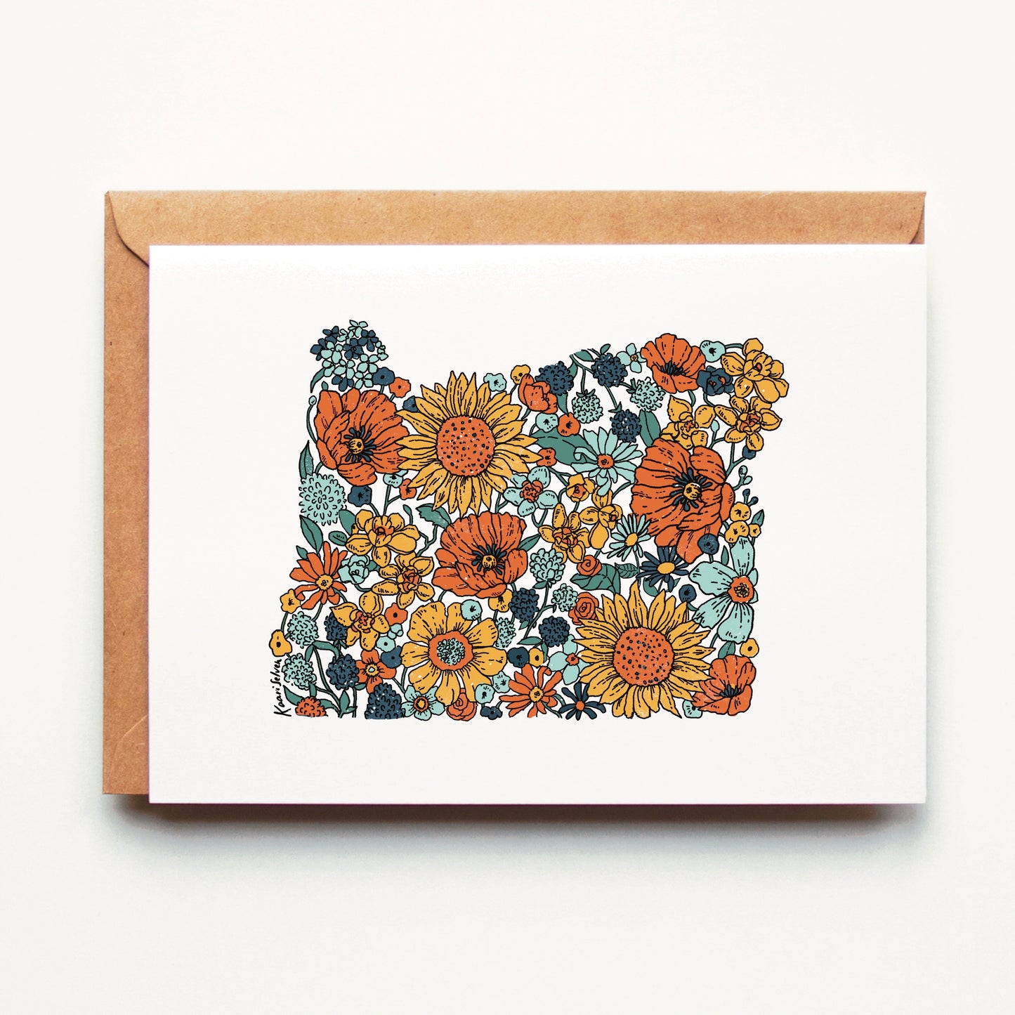 Oregon State Floral Outline Greeting Card