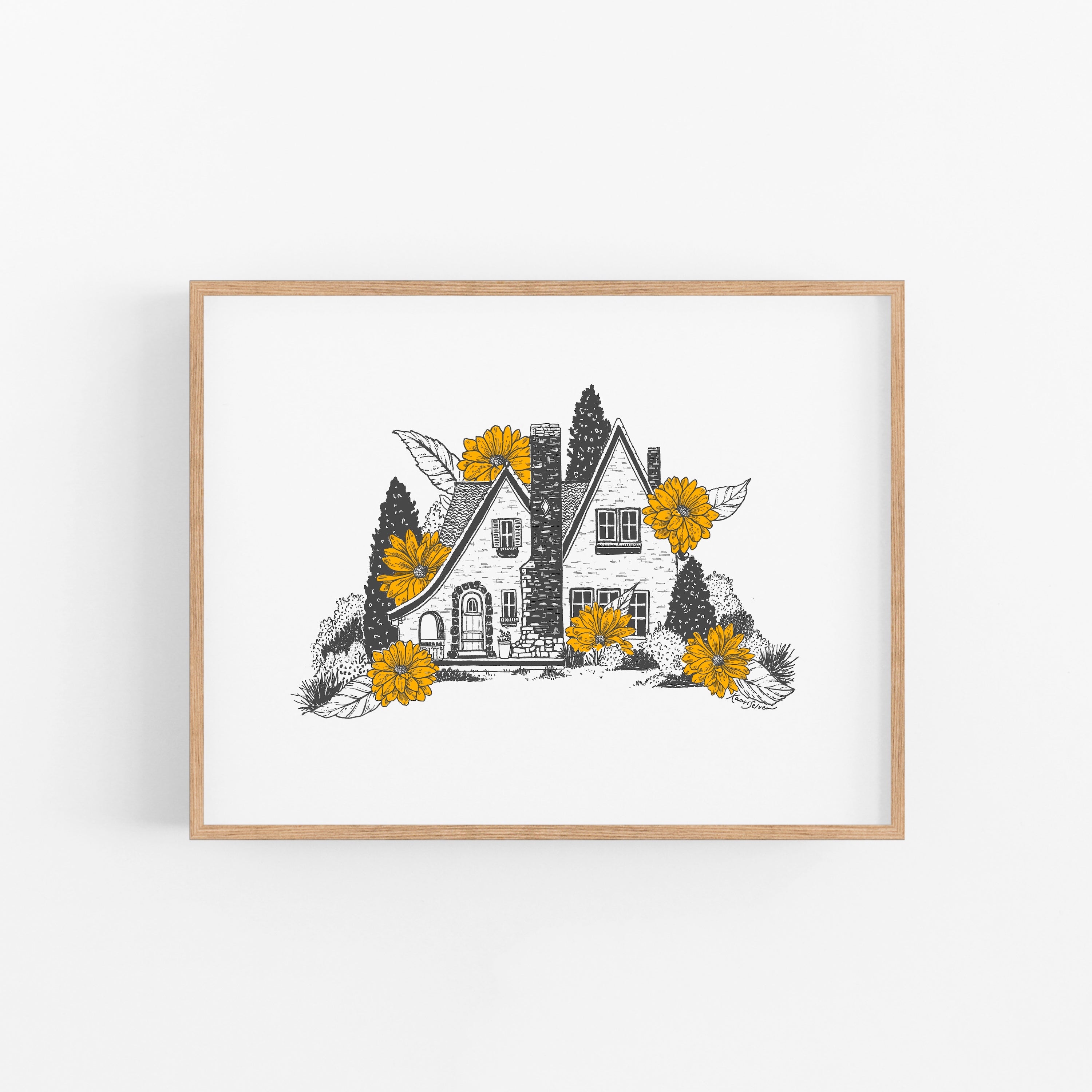 Yellow Dahlia Cozy Cottage Home Art Print