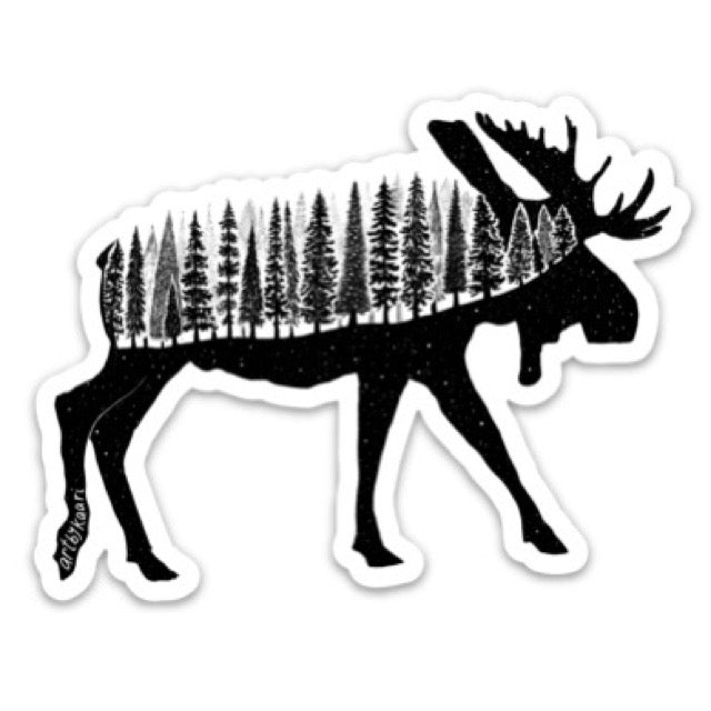 Forested Moose Vinyl Sticker