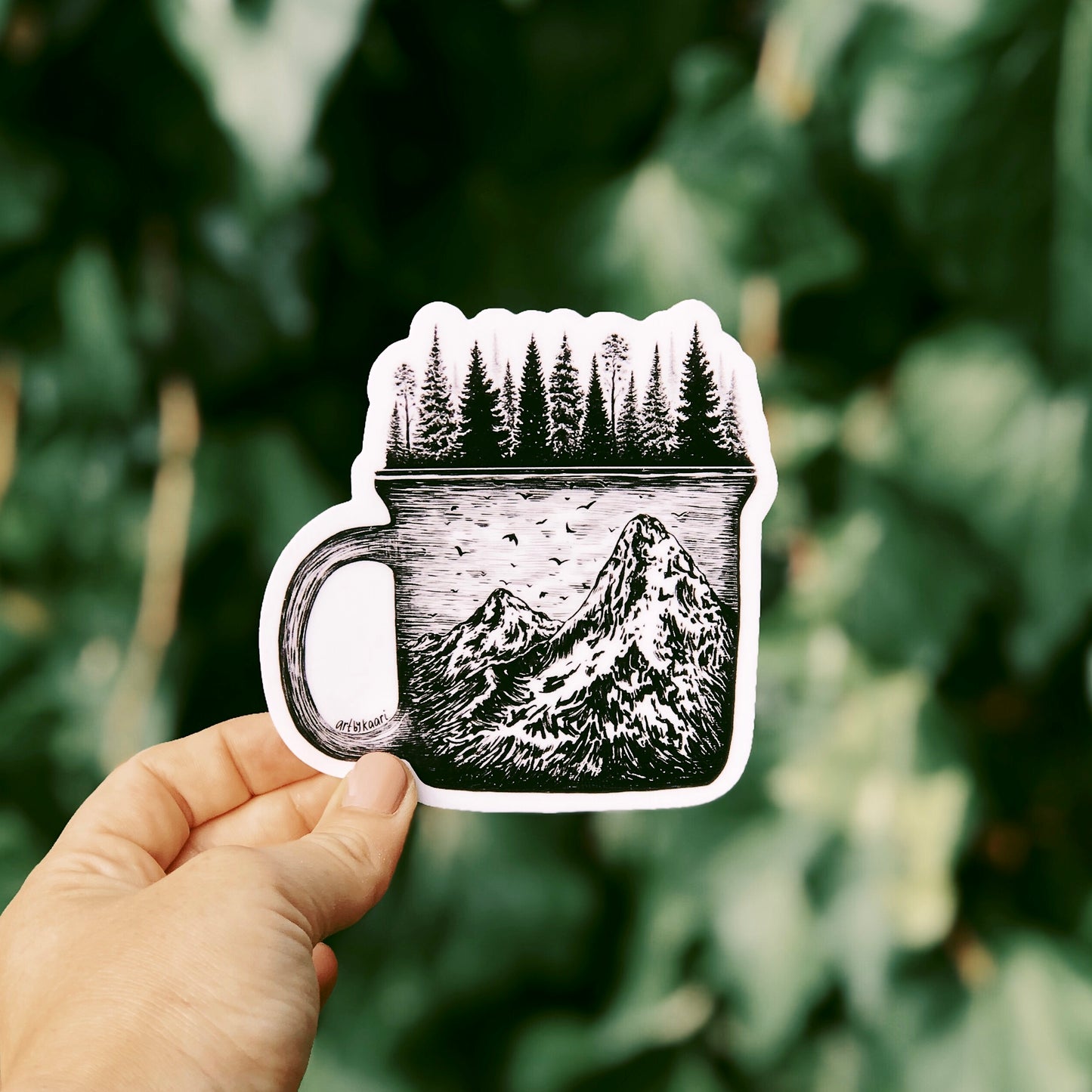 Forested Coffee Mug Vinyl Sticker