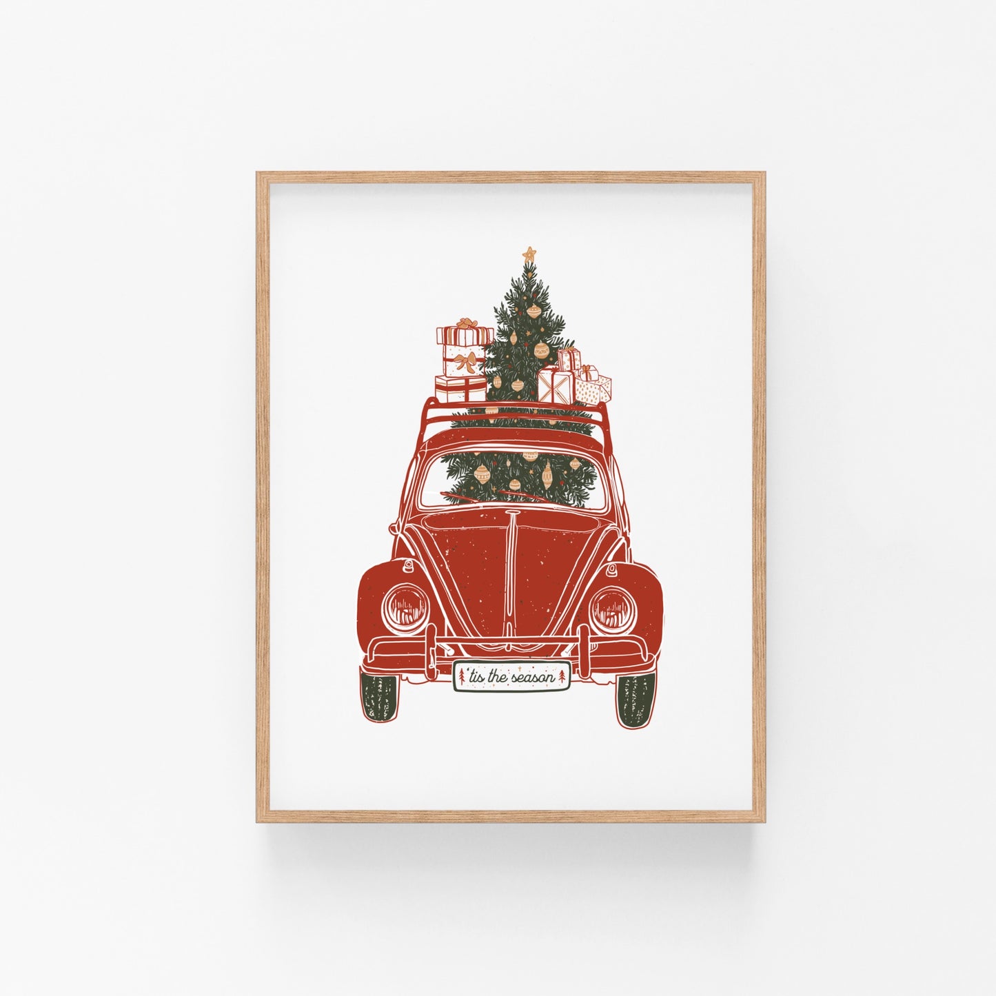 Tis the Season Festive VW Bug Art Print