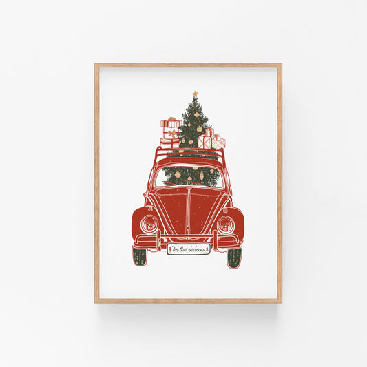 Tis the Season Festive VW Bug Art Print