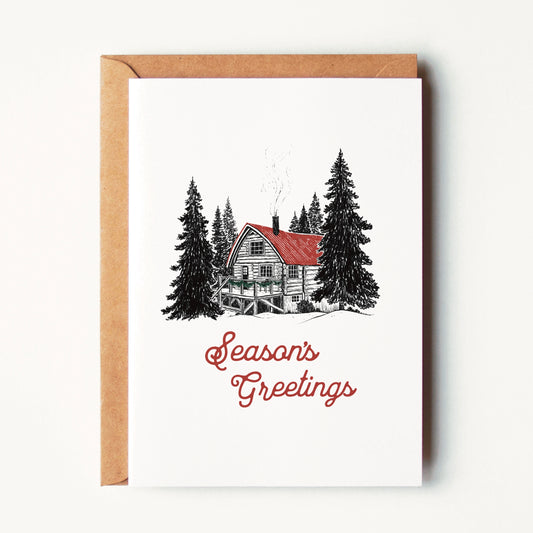 Seasons Greeting's Forest Cabin Holiday Greeting Card