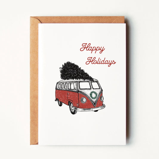 Happy Holidays Christmas Tree Van Greeting Card