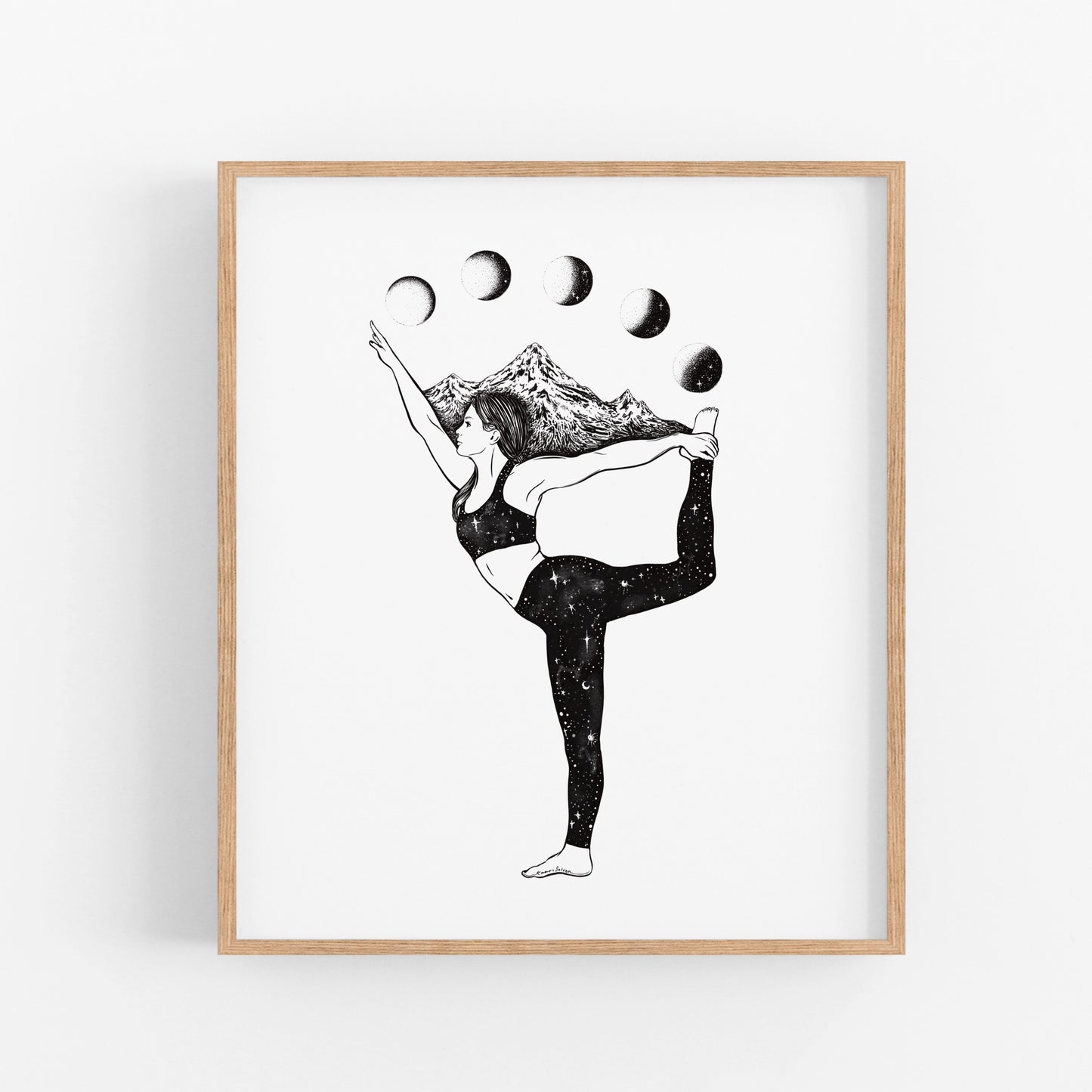 Yoga Pose + Moon Phases Art Print