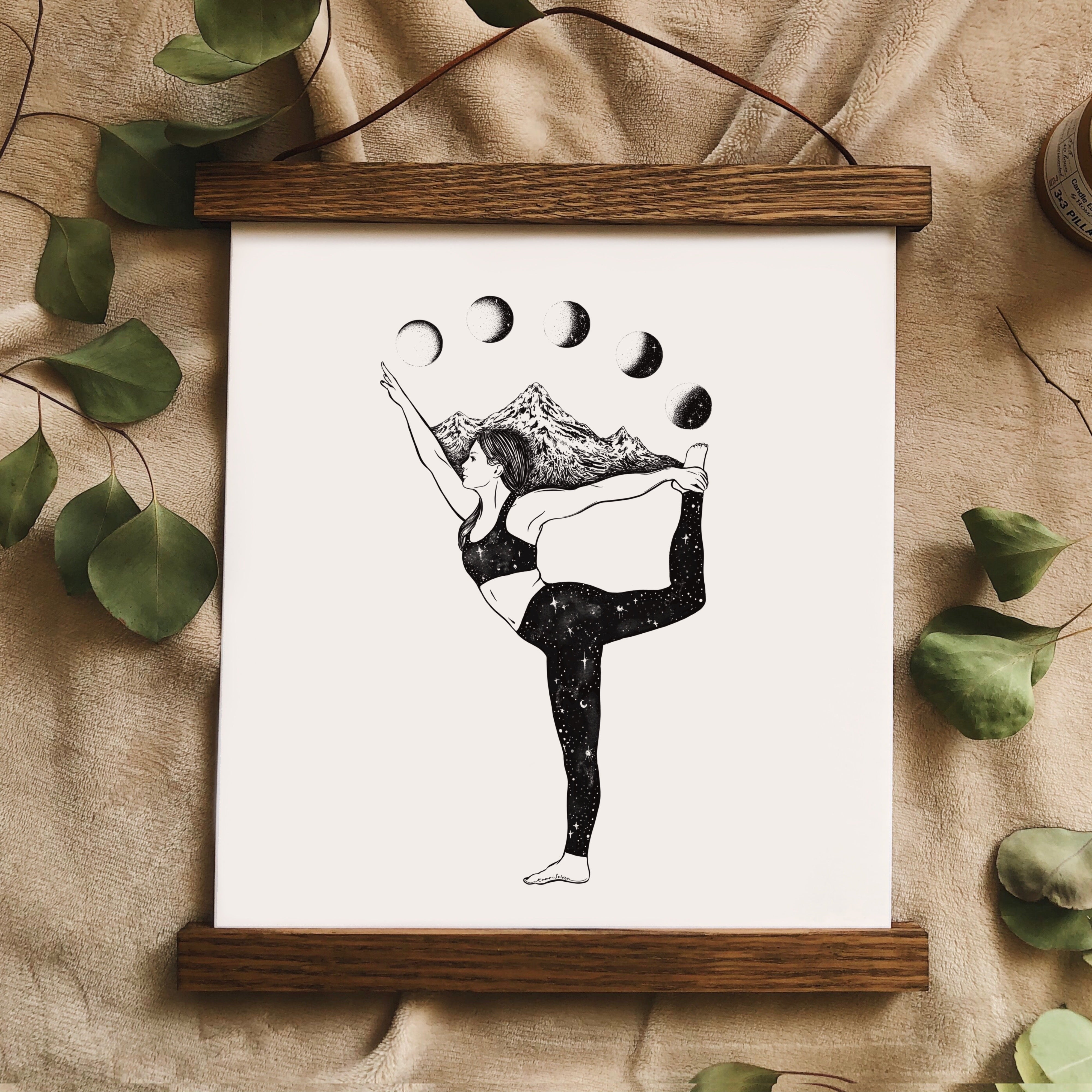 Yoga Pose + Moon Phases Art Print